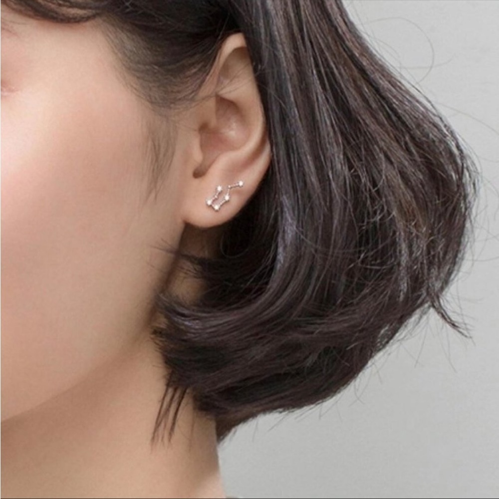 Aries Constellation Star Minimalist Astrology Zodiac Sign Silver Stud Earrings - Picture 5 of 9